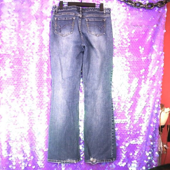 MED WASH JEANS 7 LA Blues Flares Grey Melrose Vintage 90s Y2K Stretch Denim Pant - Picture 10 of 11